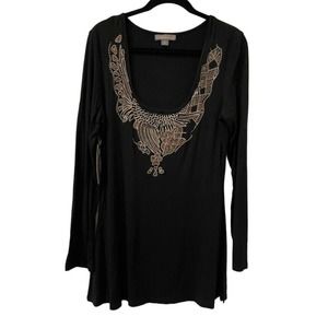 NWT Metric New York Black Embellished Blouse shirt sz Large Long Sleeves